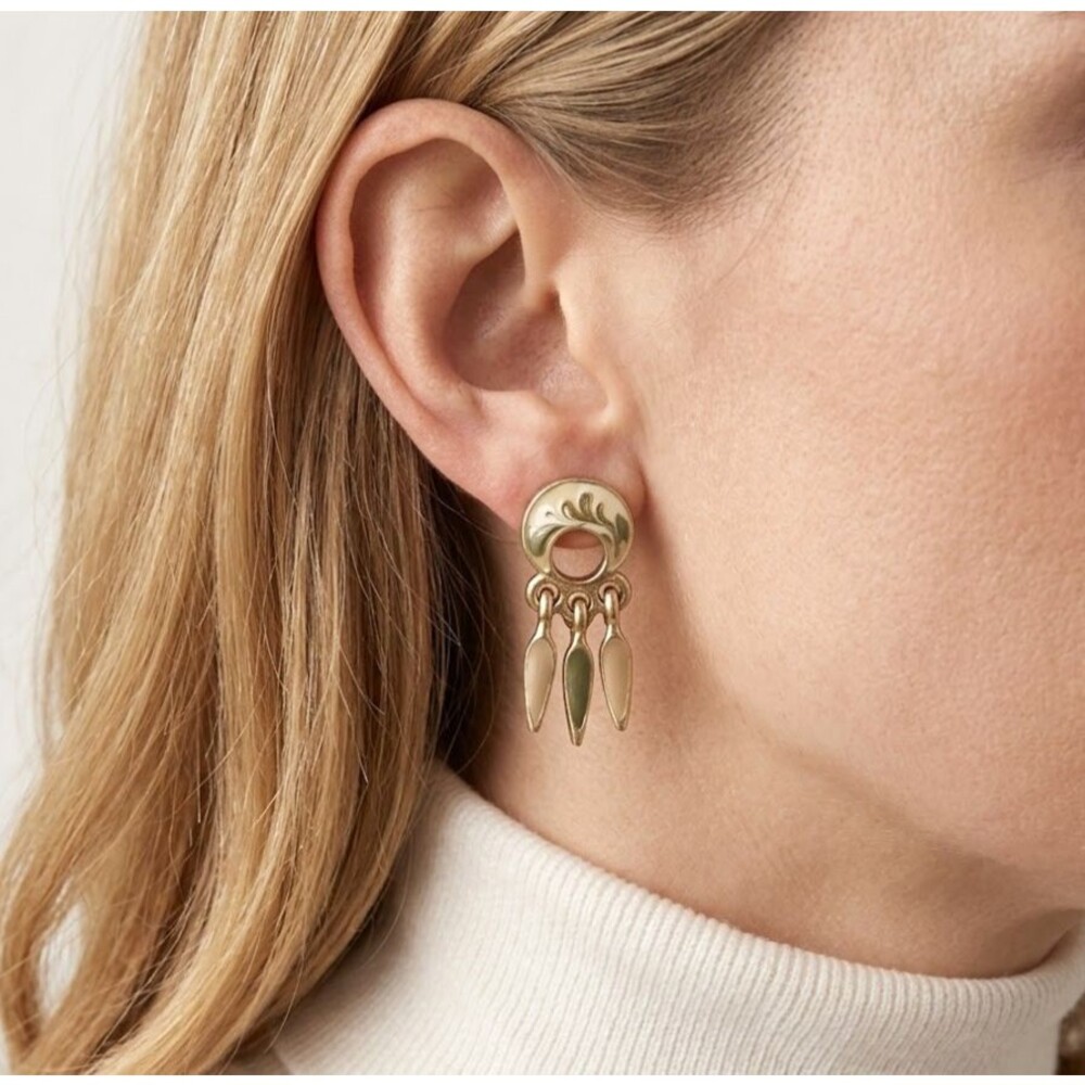 Dream Catcher Enamel Earrings Gold Tone Dainty Pierced Dangly
